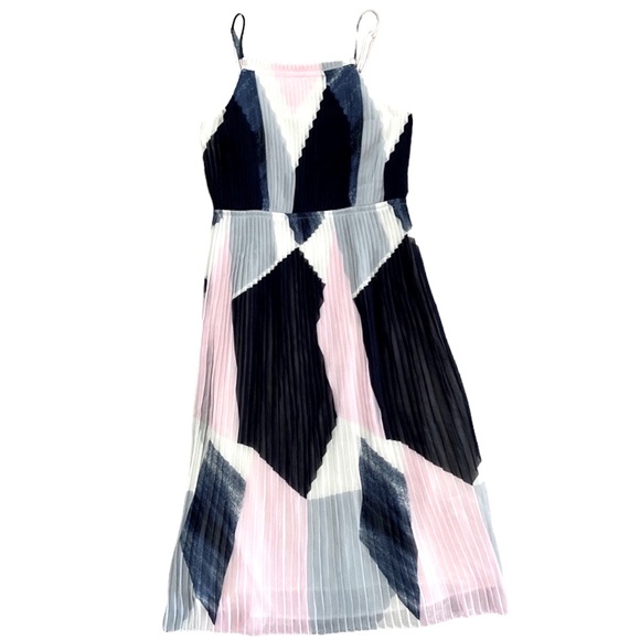 NWT Banana Republic Blue and Pink Geometric Color-block Pleated Dress 6 - Picture 10 of 16